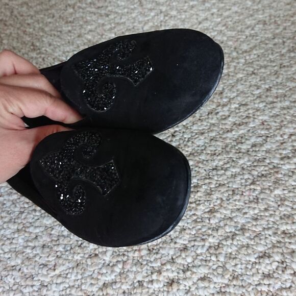 Stuart Weitzman sparkling Fleur De Lis Black Loafers size 8.5 Narrow - Picture 7 of 12